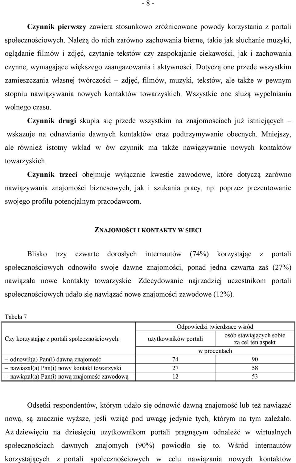 zaangażowania i aktywności. Dotyczą one przede wszystkim zamieszczania własnej twórczości zdjęć, filmów, muzyki, tekstów, ale także w pewnym stopniu nawiązywania nowych kontaktów towarzyskich.