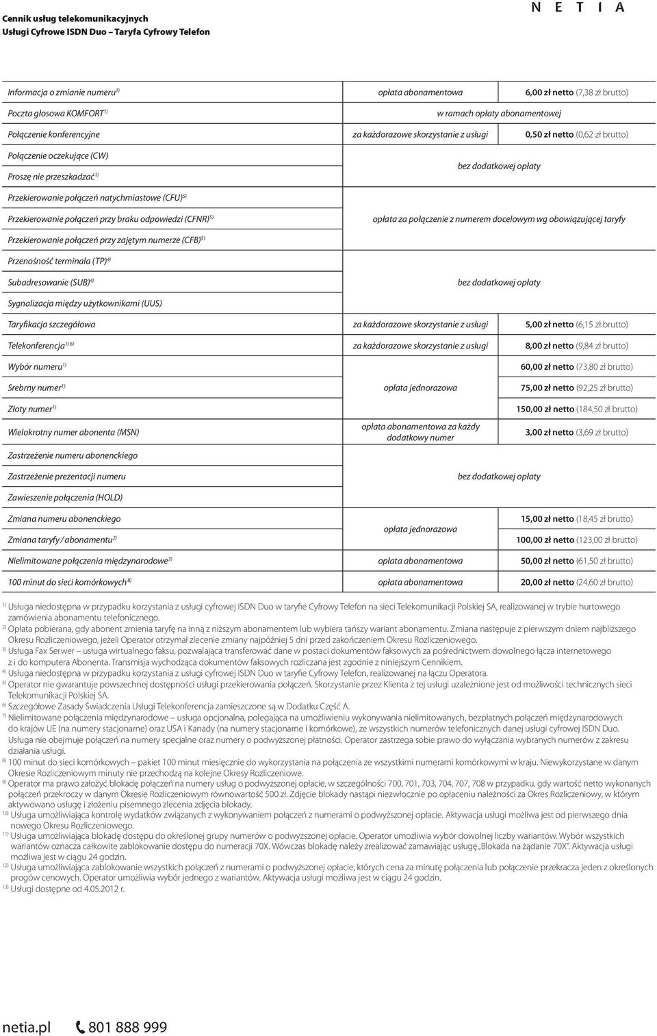 połączenie z numerem docelowym wg obowiązującej taryfy Przekierowanie połączeń przy zajętym numerze (CFB) 5) Przenośność terminala (TP) 4) Subadresowanie (SUB) 4) Sygnalizacja między użytkownikami