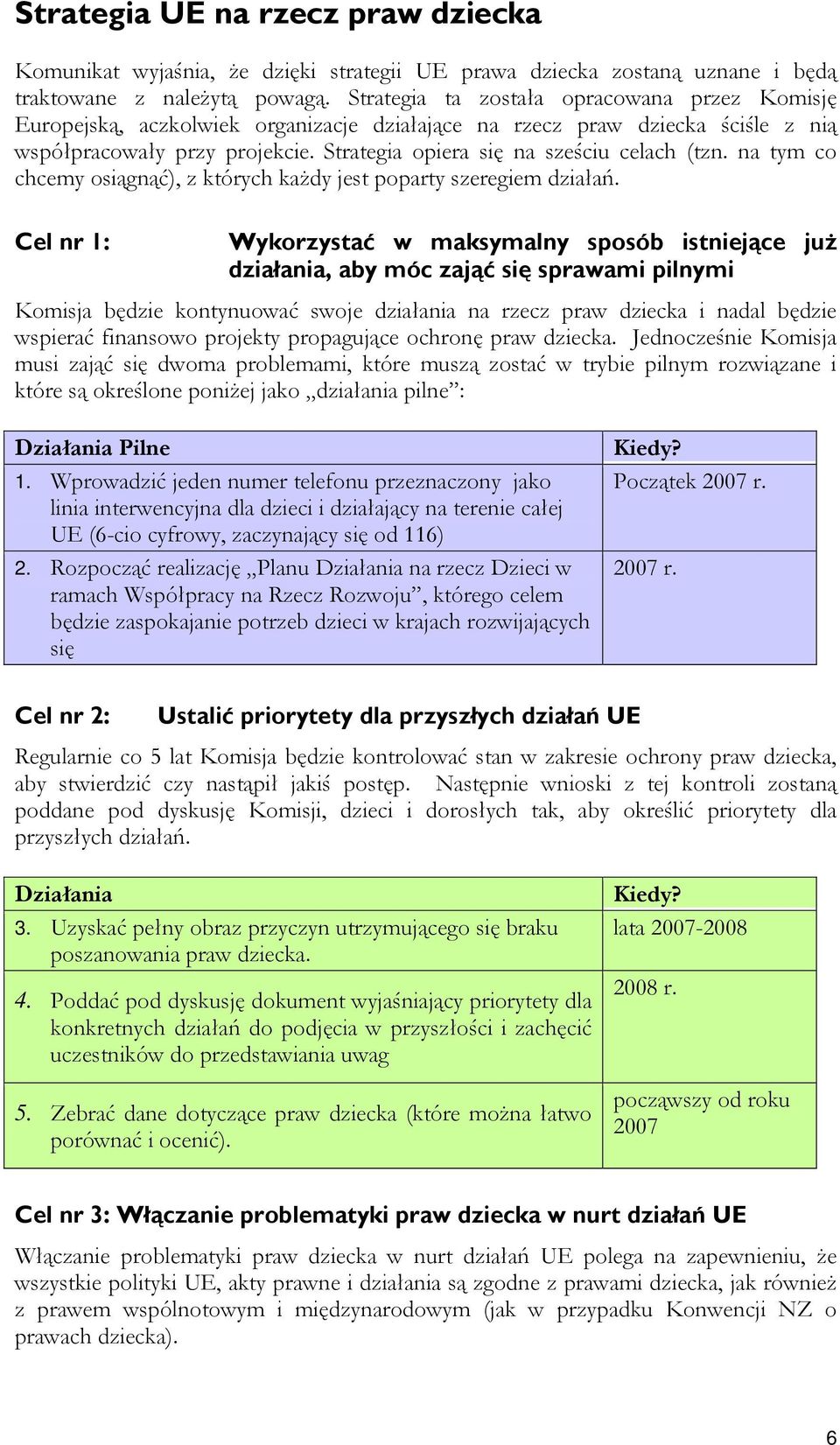 Strategia opiera się na sześciu celach (tzn. na tym co chcemy osiągnąć), z których każdy jest poparty szeregiem działań.