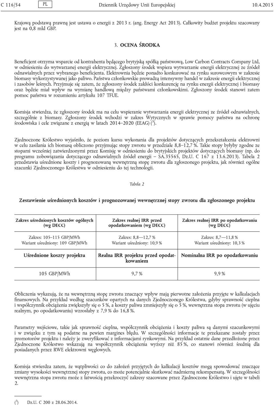 Zgłoszony środek wspiera wytwarzanie energii elektrycznej ze źródeł odnawialnych przez wybranego beneficjenta.