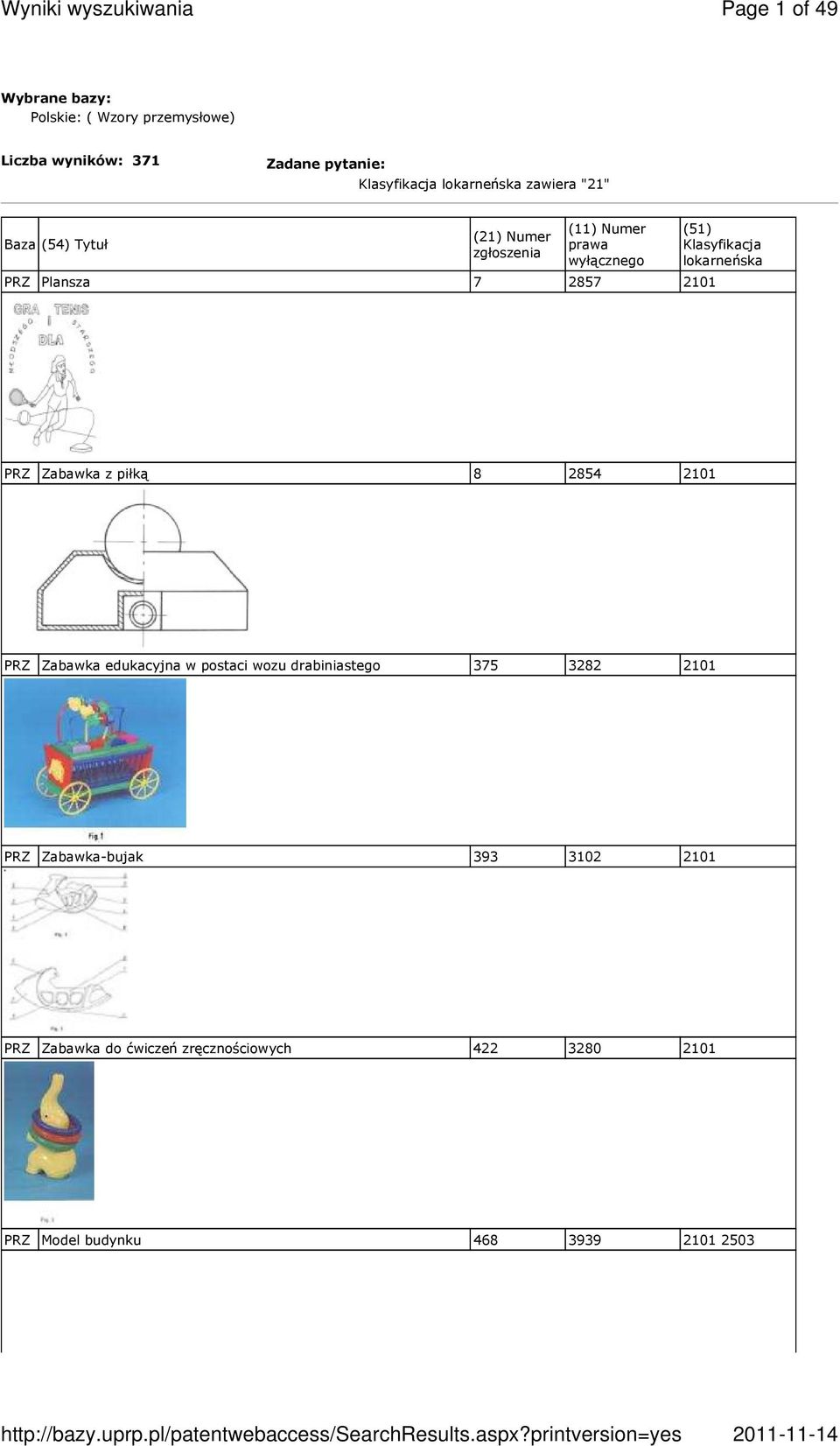 Klasyfikacja lokarneńska PRZ Zabawka z piłką 8 2854 2101 PRZ Zabawka edukacyjna w postaci wozu drabiniastego 375 3282