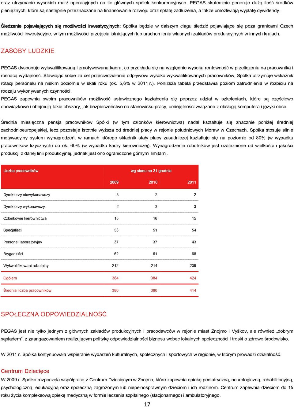 Śledzenie pojawiających się możliwości i inwestycyjnych: Spółka będzie w dalszym ciągu śledzić pojawiające się poza granicami Czech możliwości inwestycyjne, w tym możliwości przejęcia istniejących