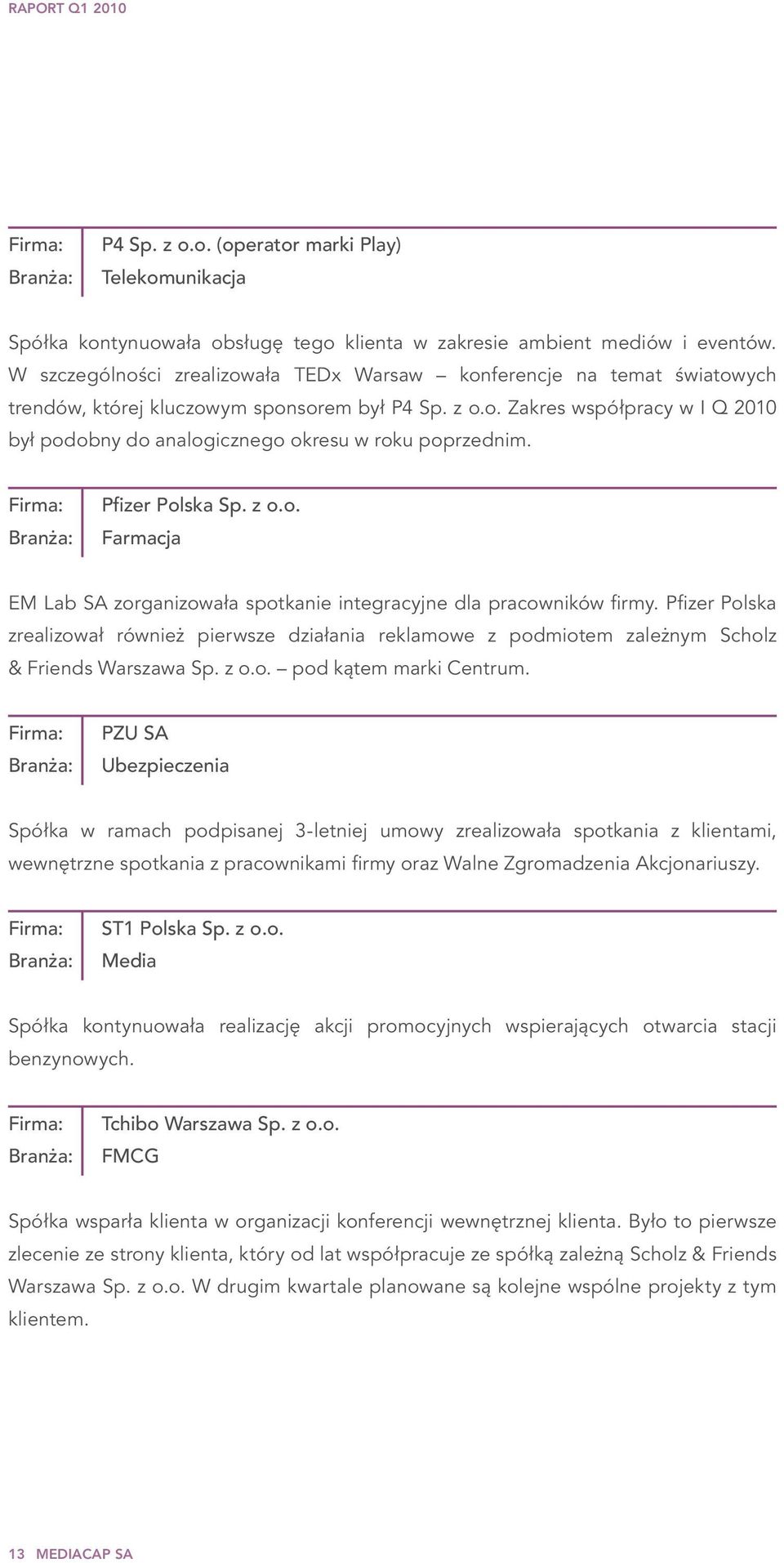 Firma: Branża: Pfizer Polska Sp. z o.o. Farmacja EM Lab SA zorganizowała spotkanie integracyjne dla pracowników firmy.