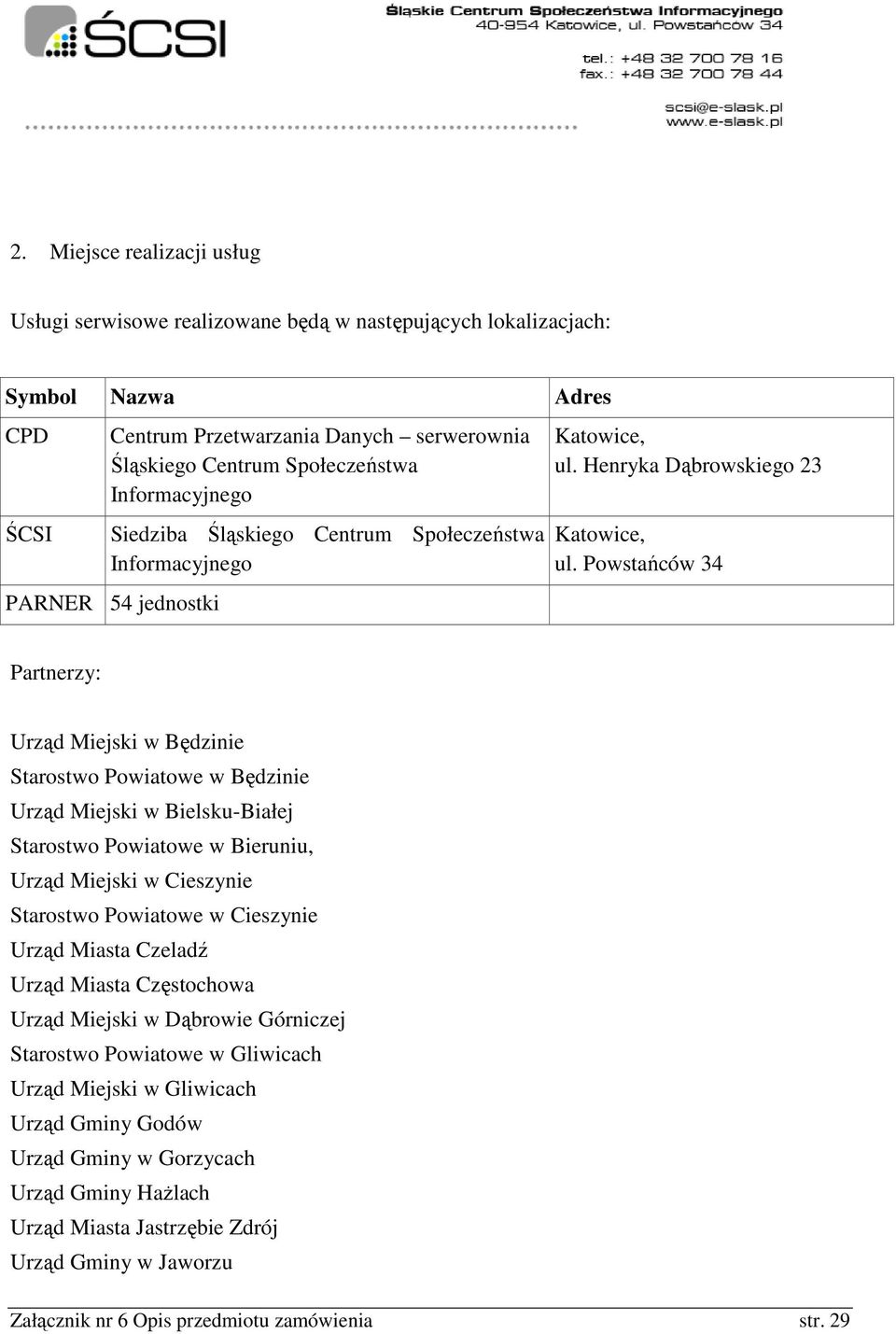 Powstańców 34 Partnerzy: Urząd Miejski w Będzinie Starostwo Powiatowe w Będzinie Urząd Miejski w Bielsku-Białej Starostwo Powiatowe w Bieruniu, Urząd Miejski w Cieszynie Starostwo Powiatowe w