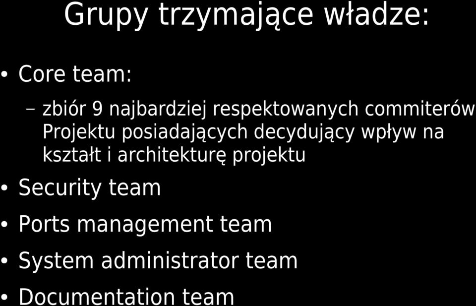 wpływ na kształt i architekturę projektu Security team