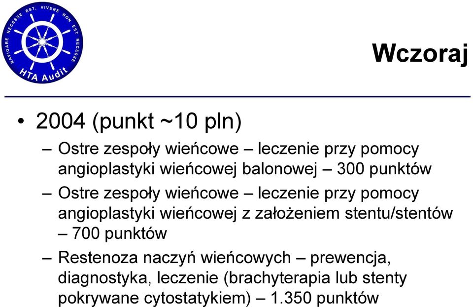 angioplastyki wieńcowej z założeniem stentu/stentów 700 punktów Restenoza naczyń