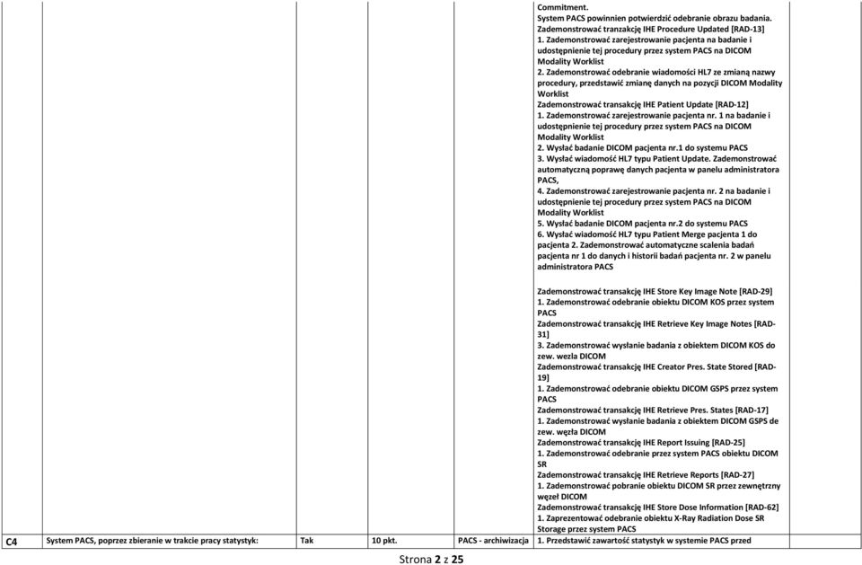 Zademonstrować odebranie wiadomości HL7 ze zmianą nazwy procedury, przedstawić zmianę danych na pozycji DICOM Modality Worklist Zademonstrować transakcję IHE Patient Update [RAD-12] 1.