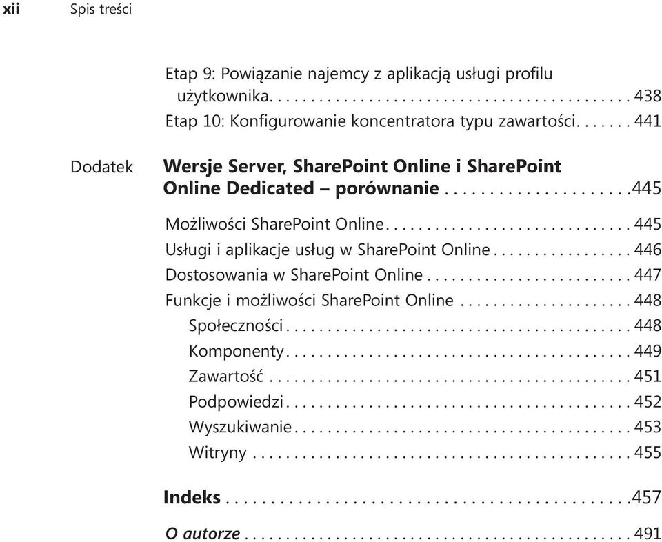 ... 441 Dodatek Wersje Server, SharePoint Online i SharePoint Online Dedicated porównanie.... 445 Możliwości SharePoint Online.