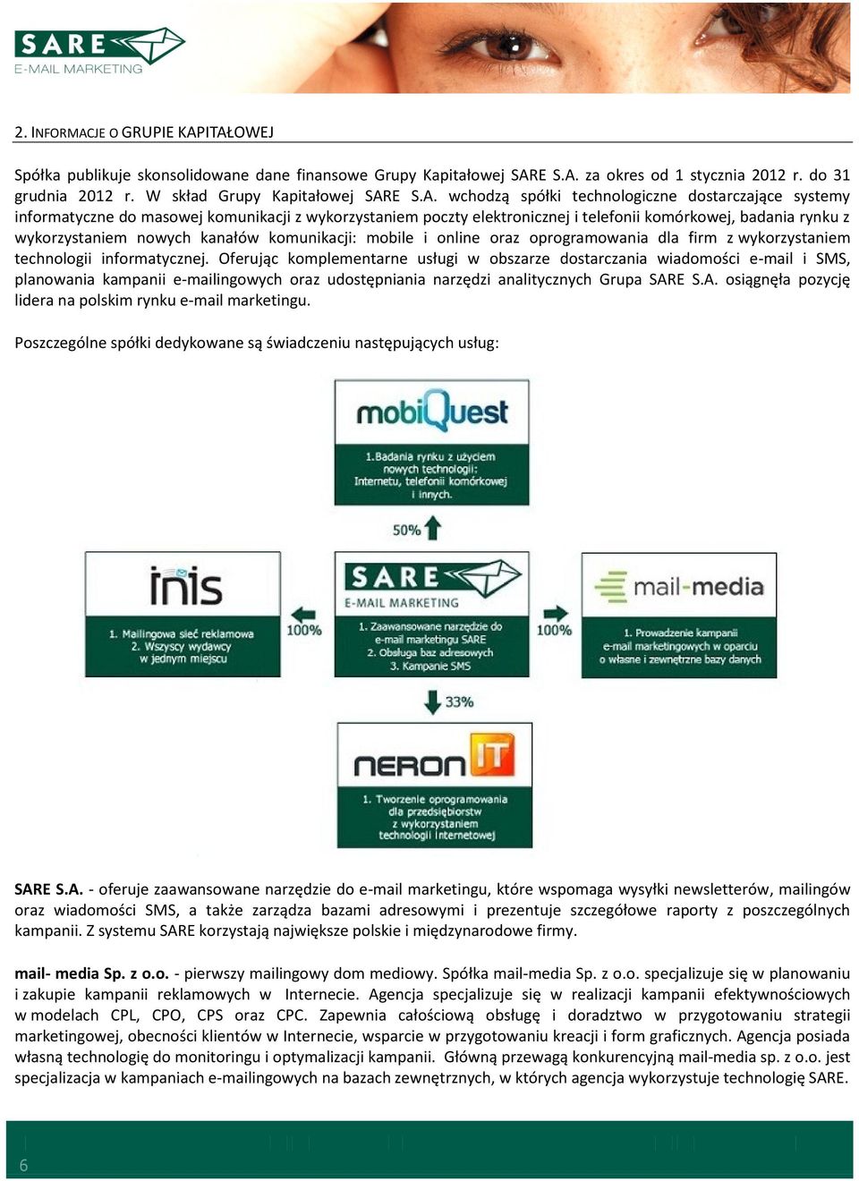 ITAŁOWEJ Spółka publikuje skonsolidowane dane finansowe Grupy Kapitałowej SARE S.A. za okres od 1 stycznia 2012 r. do 31 grudnia 2012 r. W skład Grupy Kapitałowej SARE S.A. wchodzą spółki