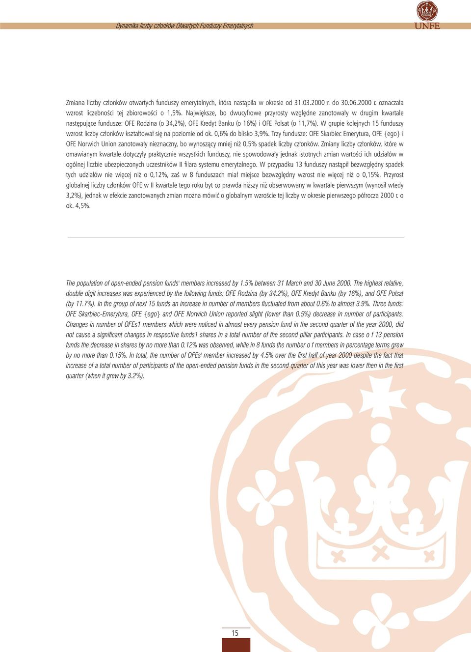 W grupie kolejnych 15 funduszy wzrost liczby cz³onków kszta³towa³ siê na poziomie od ok. 0,6% do blisko 3,9%.