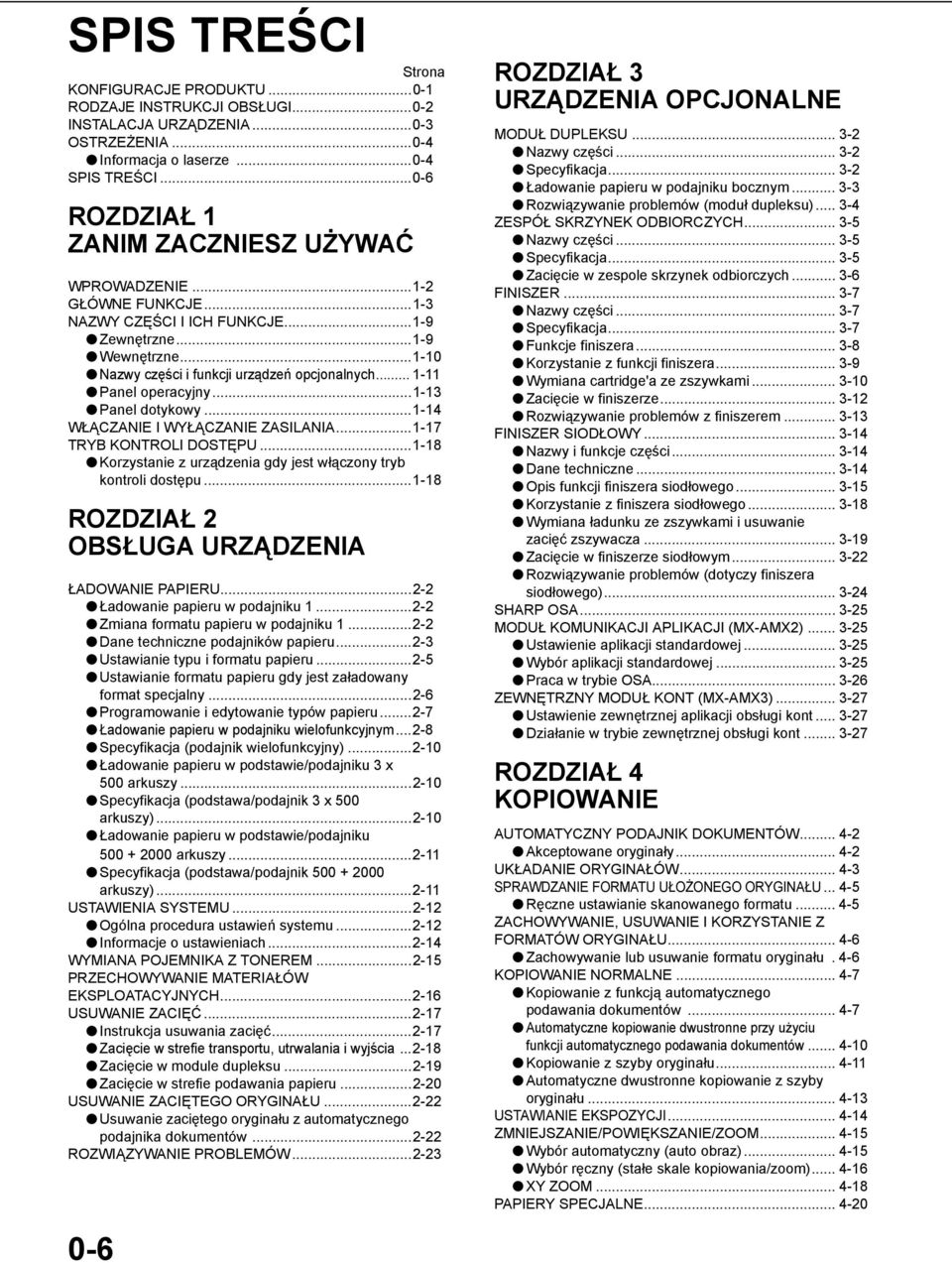 .. - Panel operacyjny...- Panel dotykowy...-4 WŁĄCZANIE I WYŁĄCZANIE ZASILANIA...-7 TRYB KONTROLI DOSTĘPU...-8 Korzystanie z urządzenia gdy jest włączony tryb kontroli dostępu.