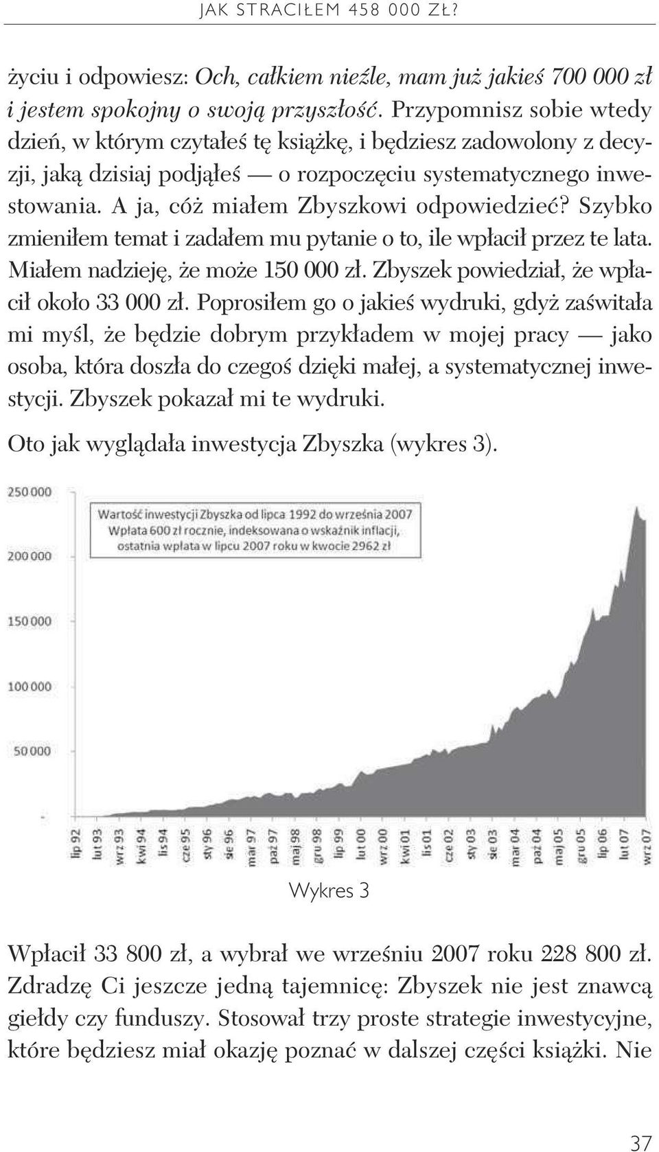 Szybko zmieni em temat i zada em mu pytanie o to, ile wp aci przez te lata. Mia em nadziej, e mo e 150 000 z. Zbyszek powiedzia, e wp aci oko o 33 000 z.