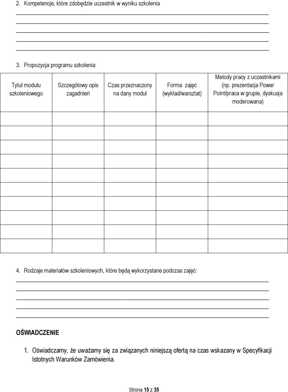 (wykład/warsztat) Metody pracy z uczestnikami (np. prezentacja Power Point/praca w grupie, dyskusja moderowana) 4.