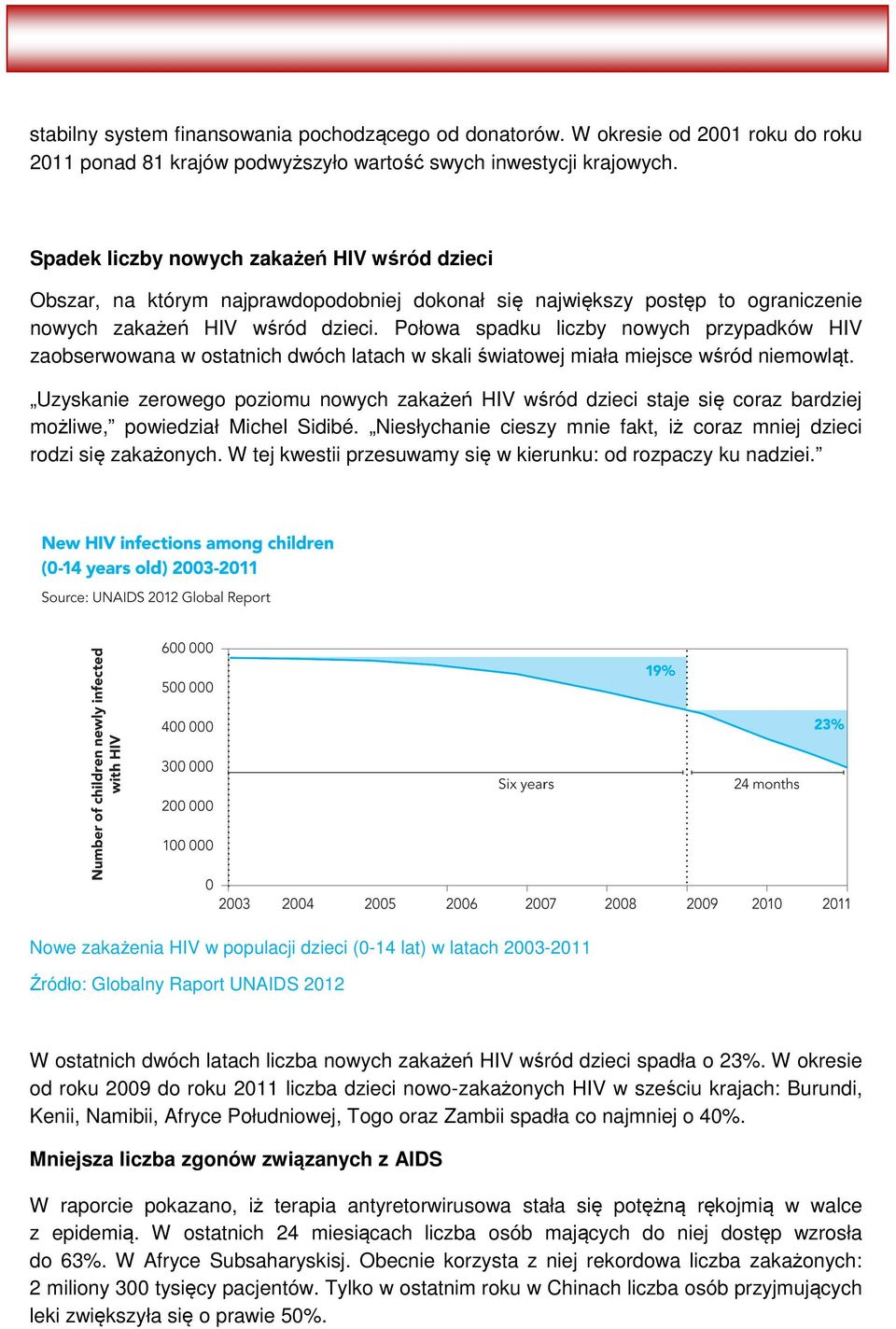 Połowa spadku liczby nowych przypadków HIV zaobserwowana w ostatnich dwóch latach w skali światowej miała miejsce wśród niemowląt.