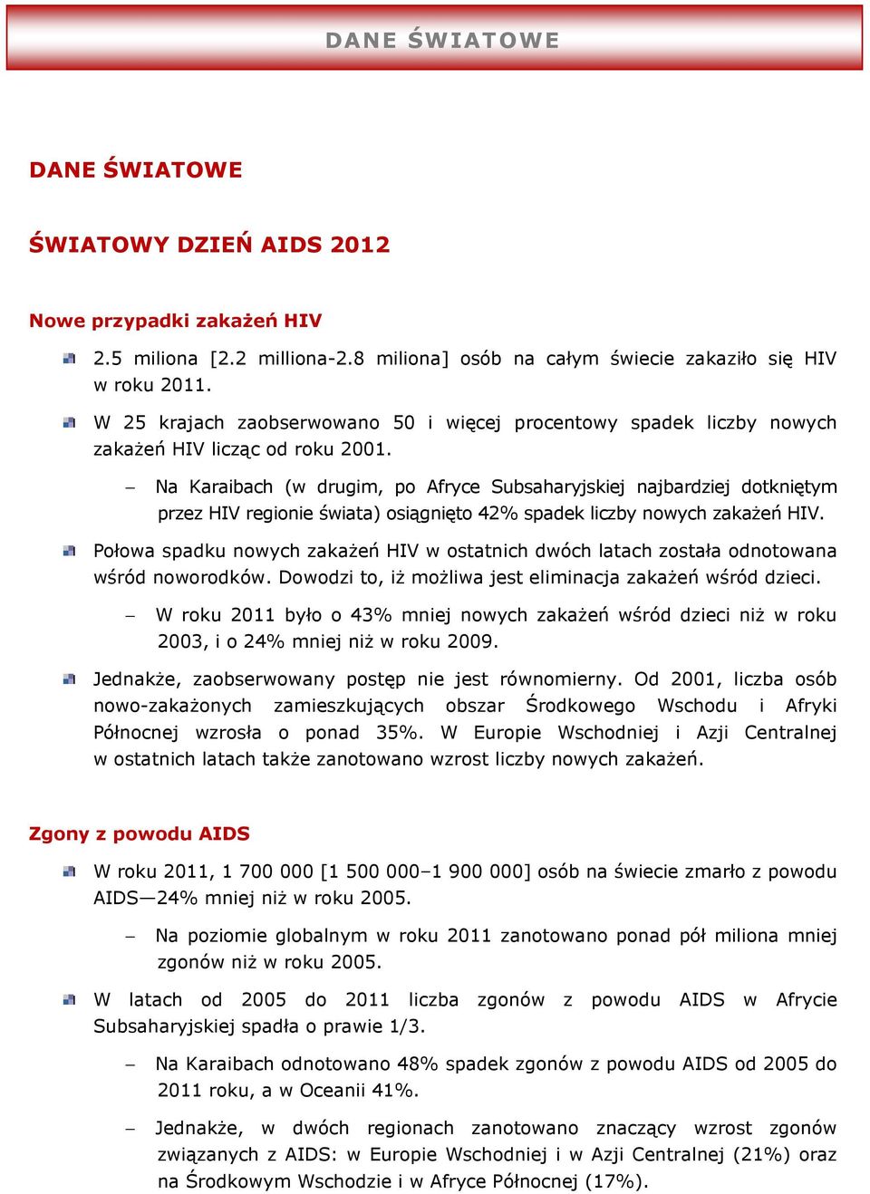 Na Karaibach (w drugim, po Afryce Subsaharyjskiej najbardziej dotkniętym przez HIV regionie świata) osiągnięto 42% spadek liczby nowych zakażeń HIV.