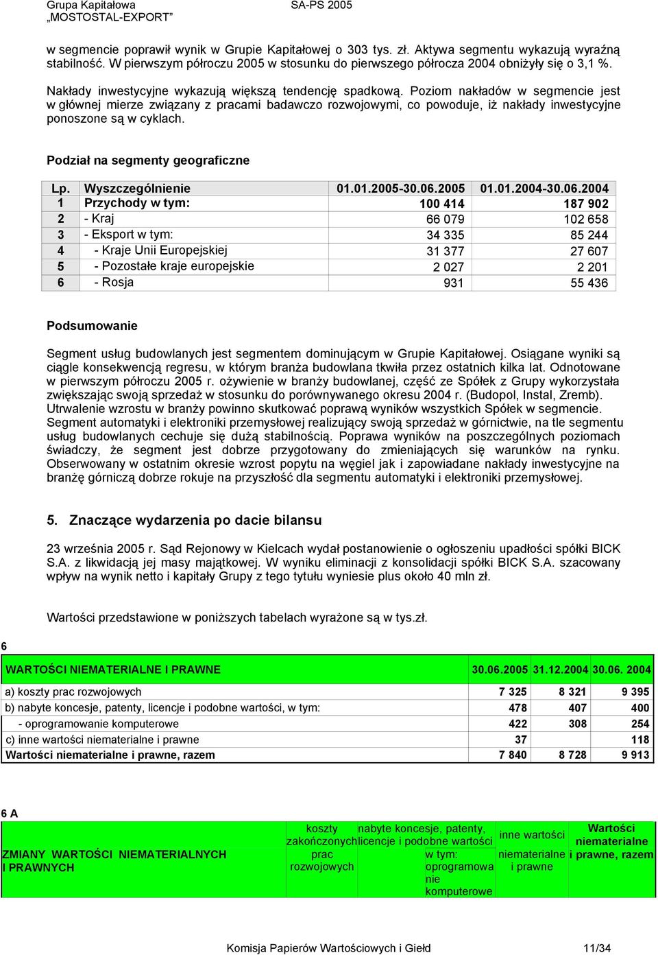 Poziom nakładów w segmencie jest w głównej mierze związany z pracami badawczo rozwojowymi, co powoduje, iż nakłady inwestycyjne ponoszone są w cyklach. Podział na segmenty geograficzne Lp.