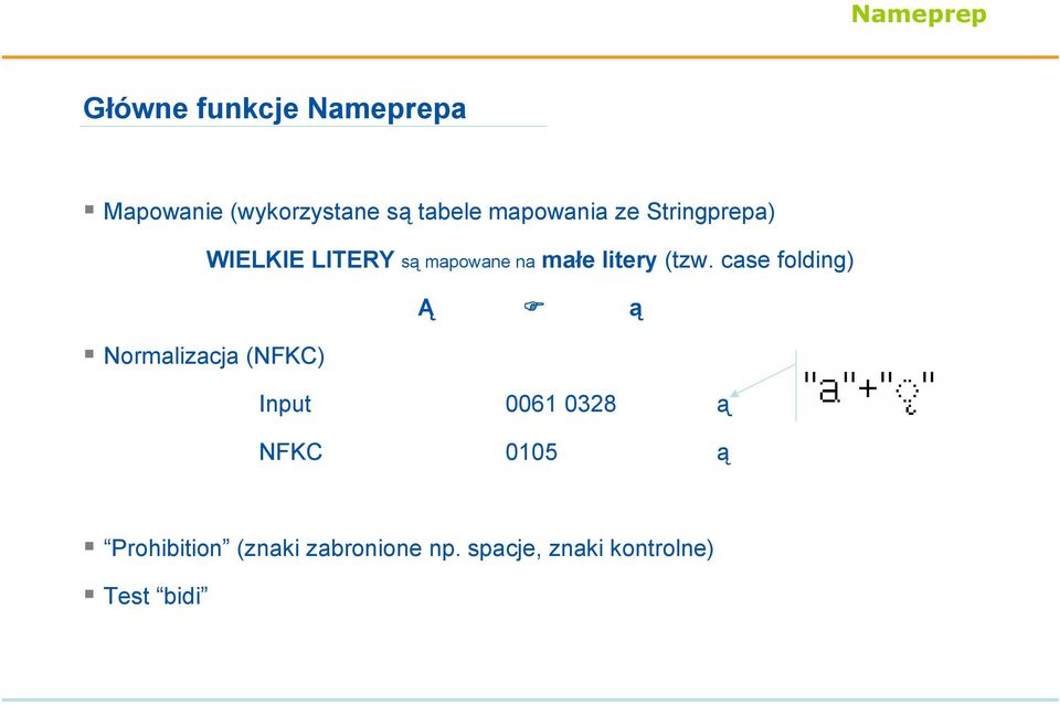 (tzw. case folding) Ą ą Normalizacja (NFKC) Input 0061 0328 a NFKC