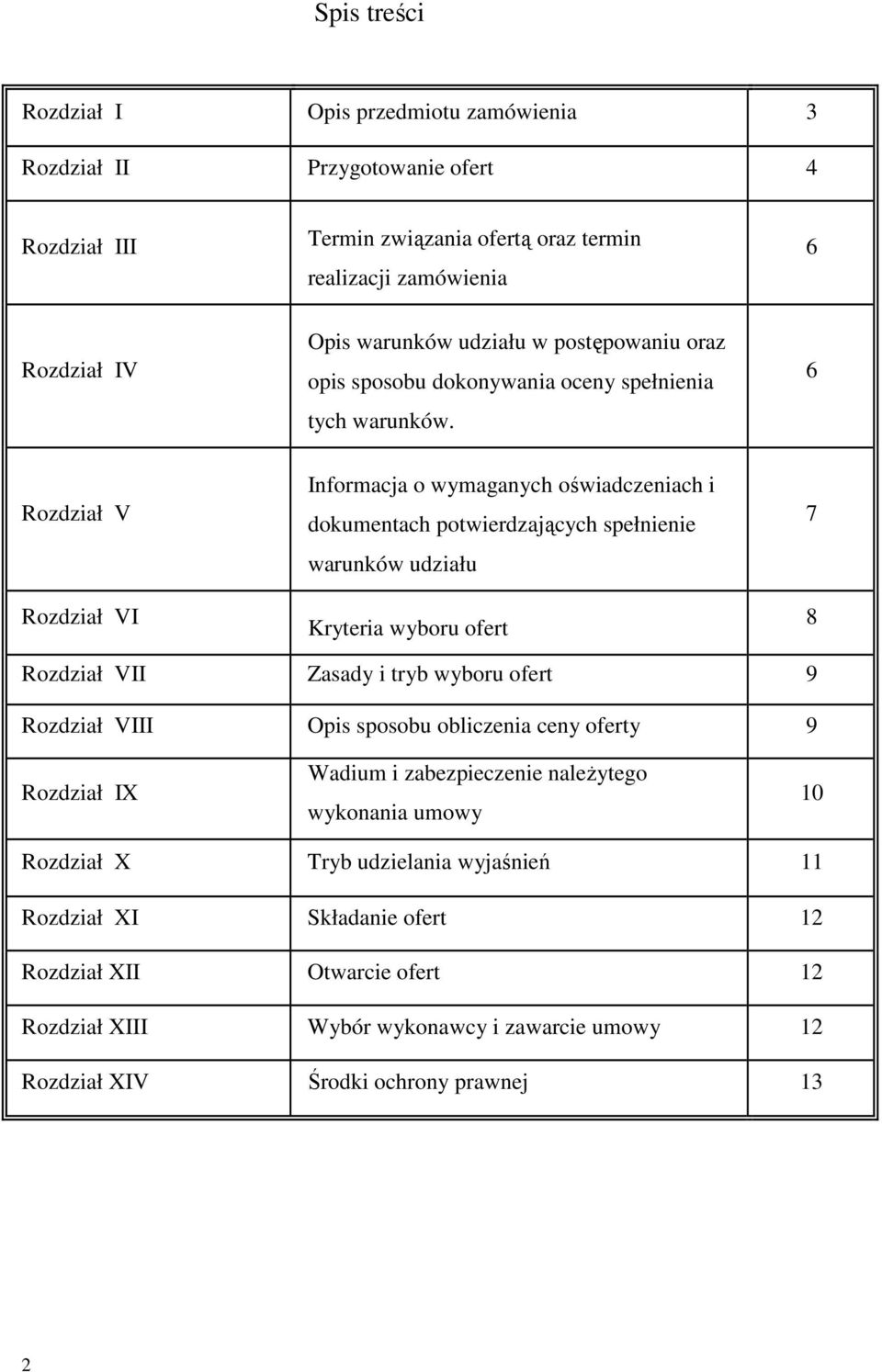 6 Rozdział V Rozdział VI Informacja o wymaganych oświadczeniach i dokumentach potwierdzających spełnienie warunków udziału Kryteria wyboru ofert 7 8 Rozdział VII Zasady i tryb wyboru ofert 9