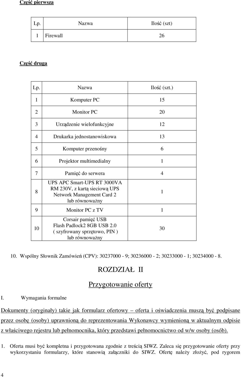 ) 1 Komputer PC 15 2 Monitor PC 20 3 Urządzenie wielofunkcyjne 12 4 Drukarka jednostanowiskowa 13 5 Komputer przenośny 6 6 Projektor multimedialny 1 7 Pamięć do serwera 4 8 UPS APC Smart-UPS RT