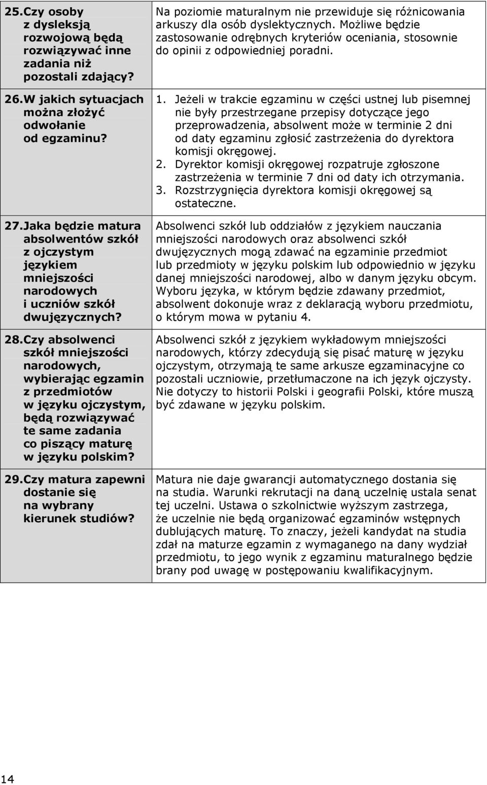 Czy absolwenci szkół mniejszości narodowych, wybierając egzamin z przedmiotów w języku ojczystym, będą rozwiązywać te same zadania co piszący maturę w języku polskim? 9.