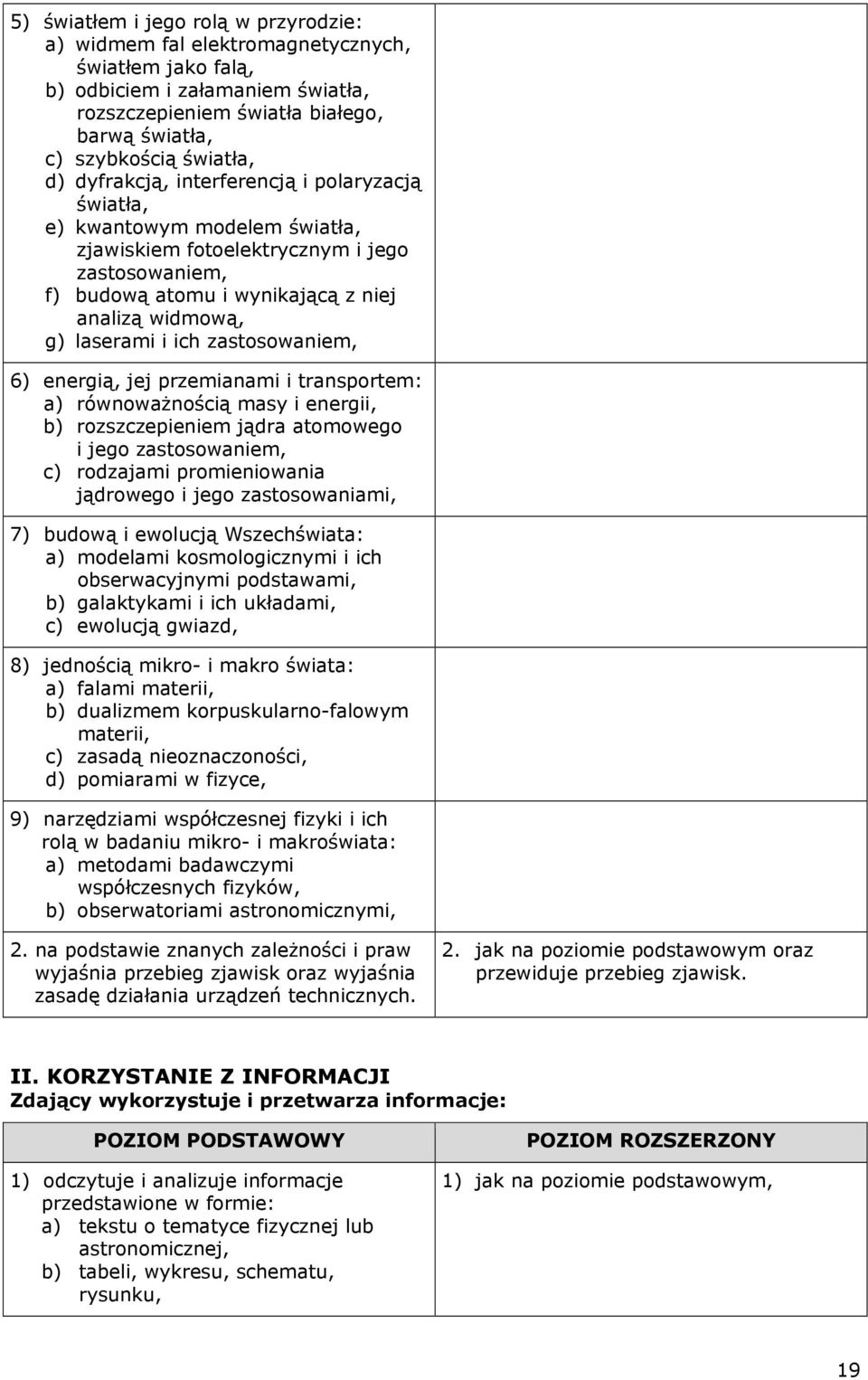 ich zastosowaniem, 6) energią, jej przemianami i transportem: a) równoważnością masy i energii, b) rozszczepieniem jądra atomowego i jego zastosowaniem, c) rodzajami promieniowania jądrowego i jego