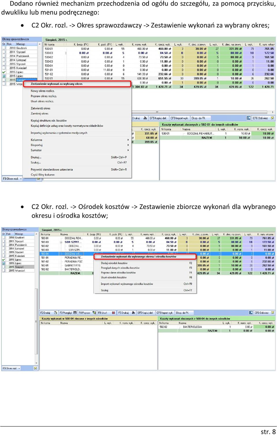 -> Okres sprawozdawczy -> Zestawienie wykonań za wybrany okres; C2 Okr.