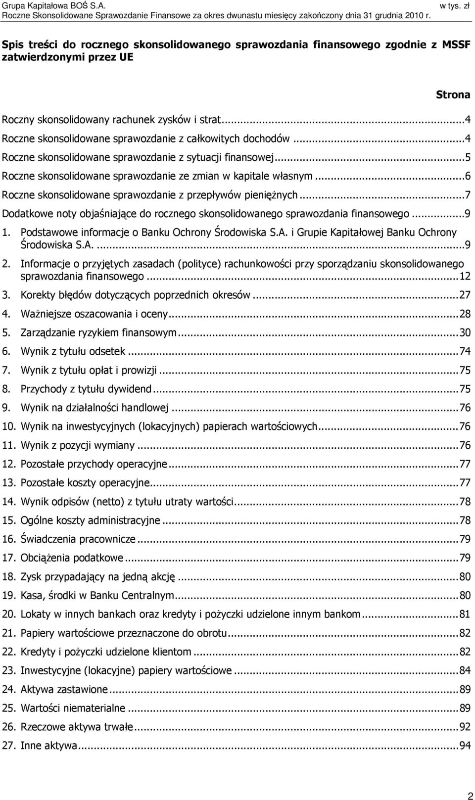 ..6 Roczne skonsolidowane sprawozdanie z przepływów pieniężnych...7 Dodatkowe noty objaśniające do rocznego skonsolidowanego sprawozdania finansowego...9 1.