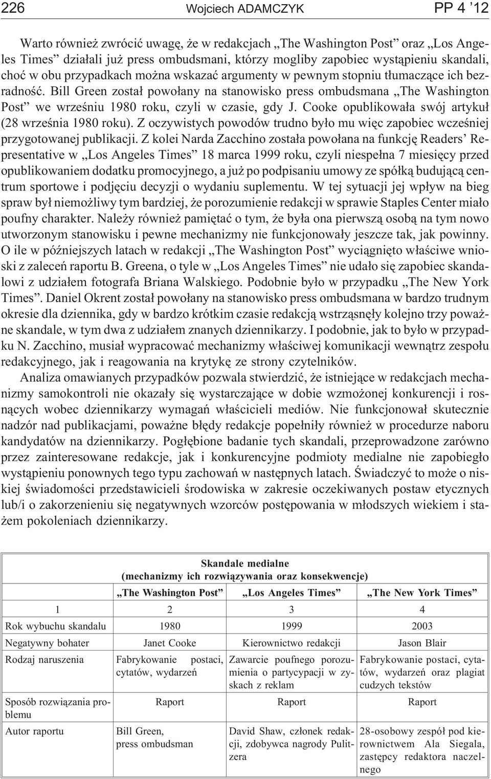 Bill Green zosta³ powo³any na stanowisko press ombudsmana The Washington Post we wrzeœniu 1980 roku, czyli w czasie, gdy J. Cooke opublikowa³a swój artyku³ (28 wrzeœnia 1980 roku).