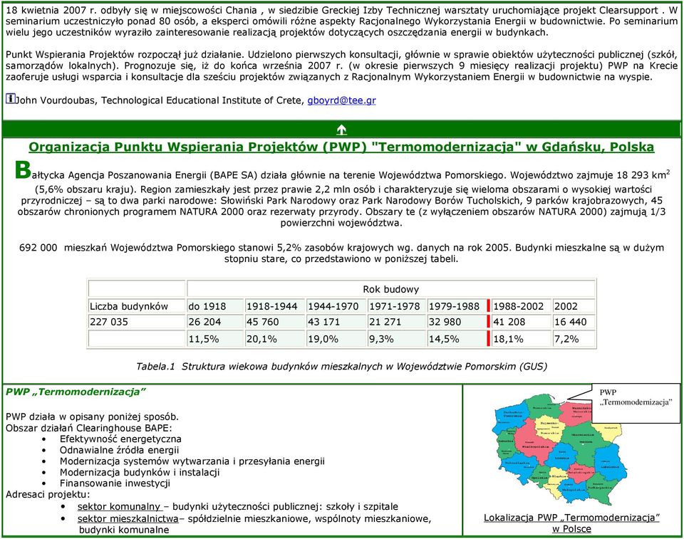 Po seminarium wielu jego uczestników wyraziło zainteresowanie realizacją projektów dotyczących oszczędzania energii w budynkach. Punkt Wspierania Projektów rozpoczął już działanie.