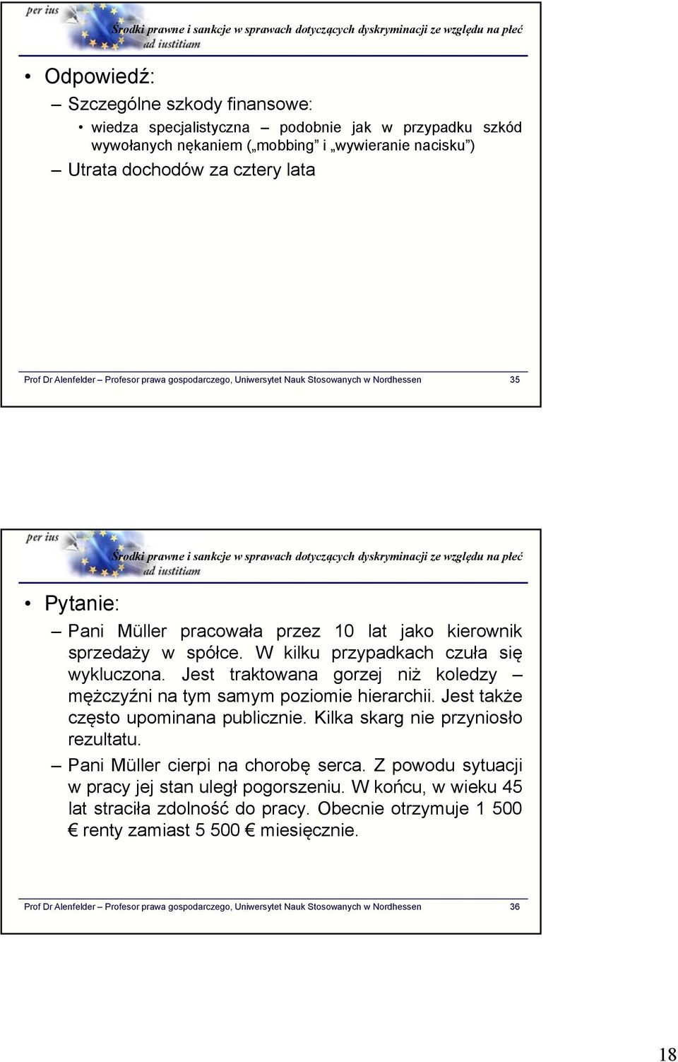 Jest traktowana gorzej niż koledzy mężczyźni na tym samym poziomie hierarchii. Jest także często upominana publicznie. Kilka skarg nie przyniosło rezultatu.