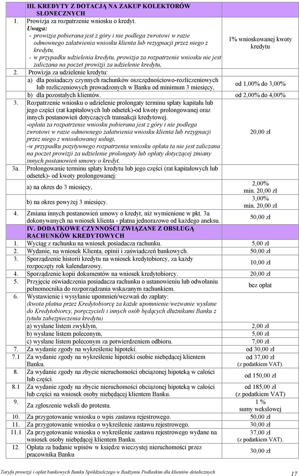 rozpatrzenie wniosku nie jest zaliczana na poczet prowizji za udzielenie kredytu, 2.