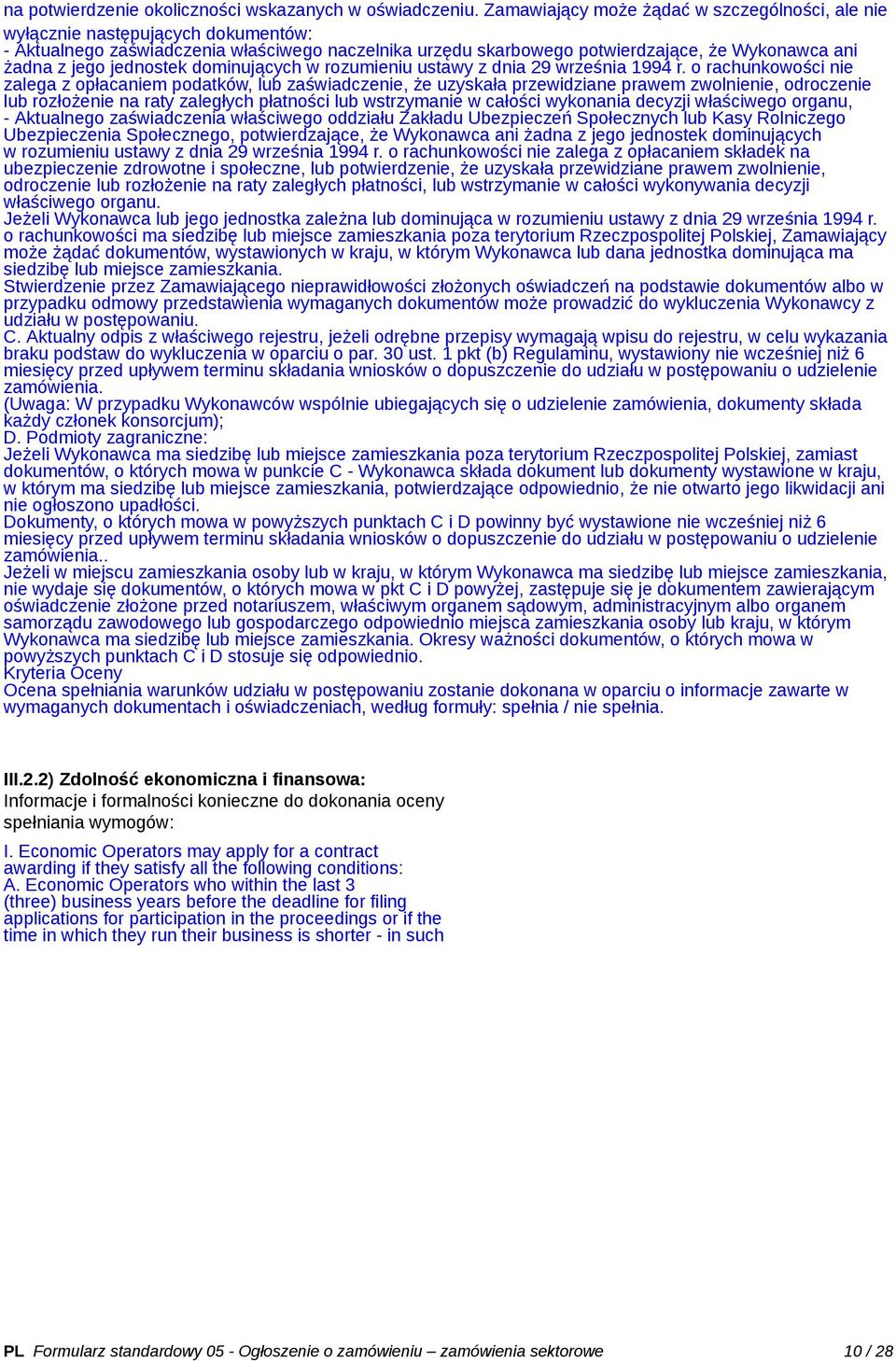 jednostek dominujących w rozumieniu ustawy z dnia 29 września 1994 r.