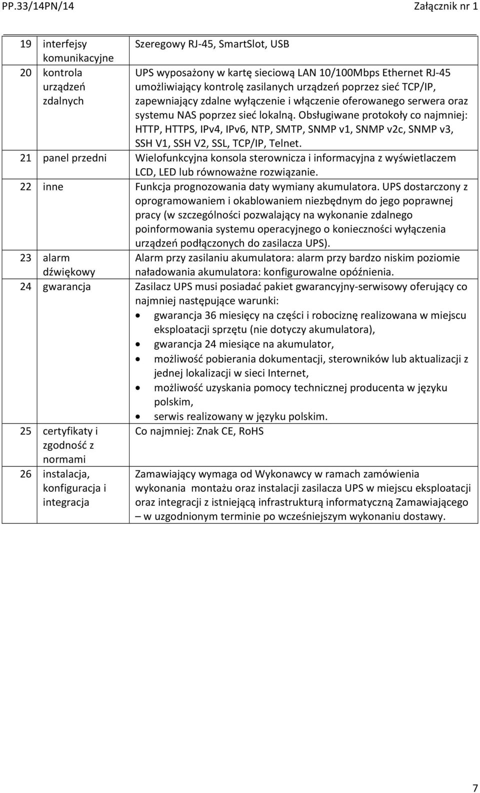 Obsługiwane protokoły co najmniej: HTTP, HTTPS, IPv4, IPv6, NTP, SMTP, SNMP v1, SNMP v2c, SNMP v3, SSH V1, SSH V2, SSL, TCP/IP, Telnet.