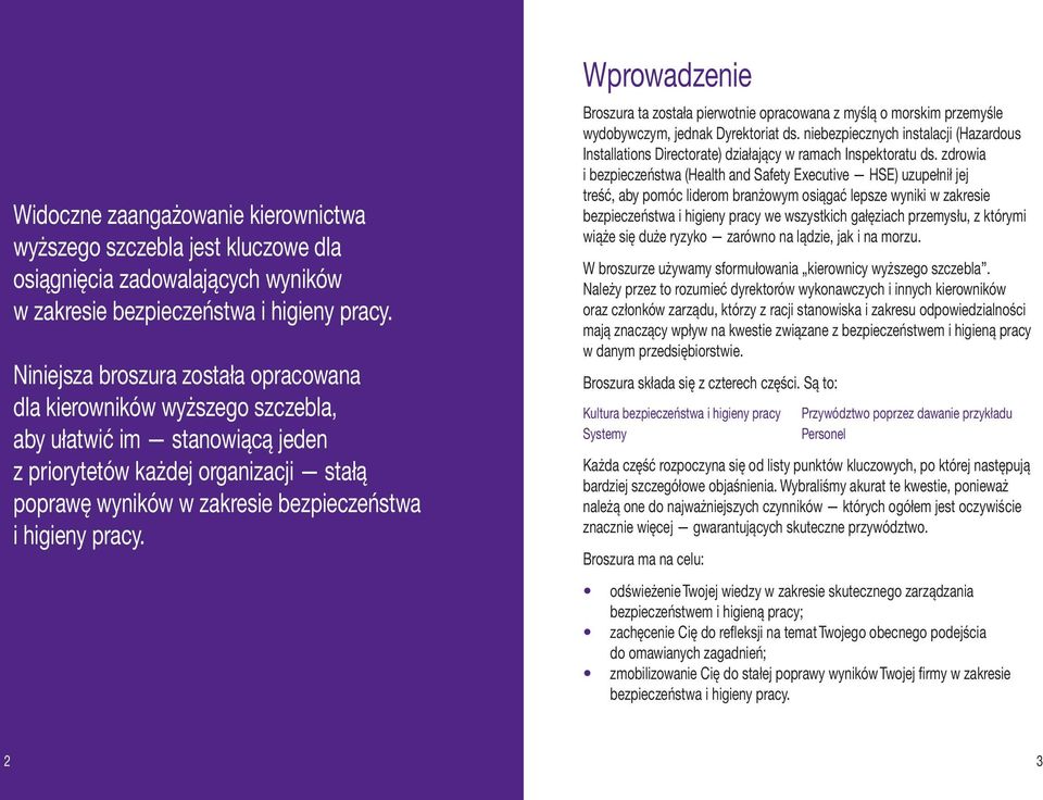 pracy. Wprowadzenie Broszura ta została pierwotnie opracowana z myślą o morskim przemyśle wydobywczym, jednak Dyrektoriat ds.