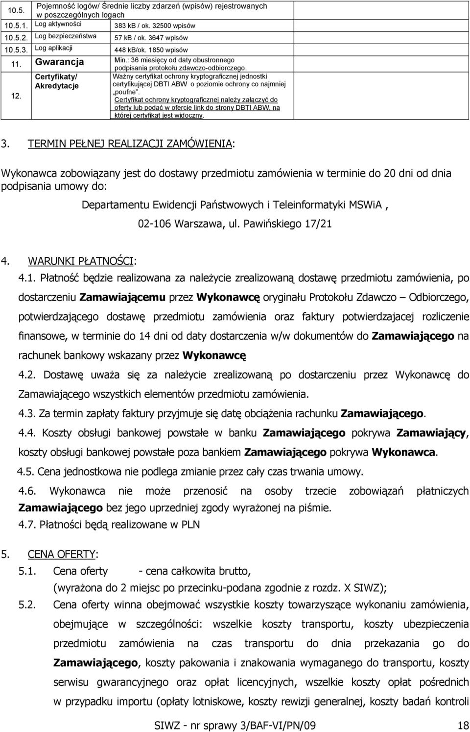 Certyfikaty/ Ważny certyfikat ochrony kryptograficznej jednostki Akredytacje certyfikującej DBTI ABW o poziomie ochrony co najmniej poufne. 12.