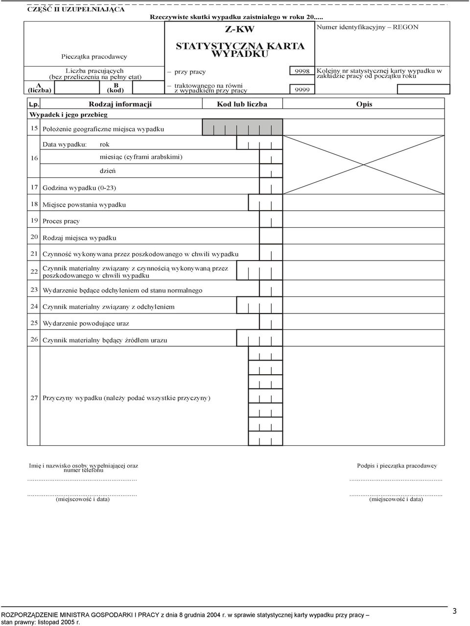 Kolejny nr statystycznej karty wypadku w zakładzie pracy od początku roku Lp.