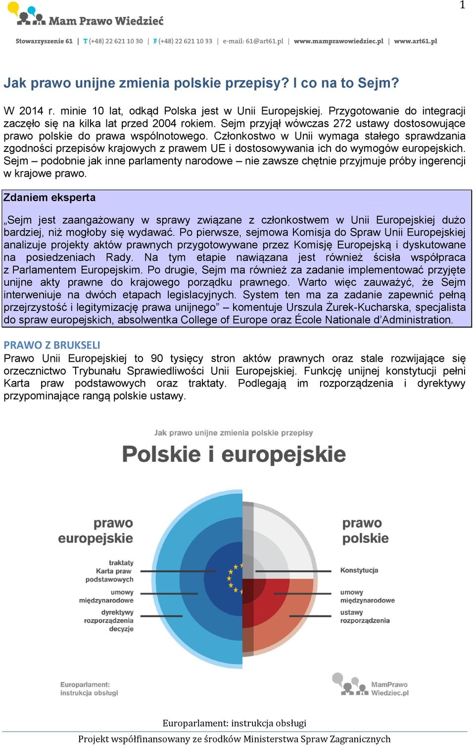 Członkostwo w Unii wymaga stałego sprawdzania zgodności przepisów krajowych z prawem UE i dostosowywania ich do wymogów europejskich.