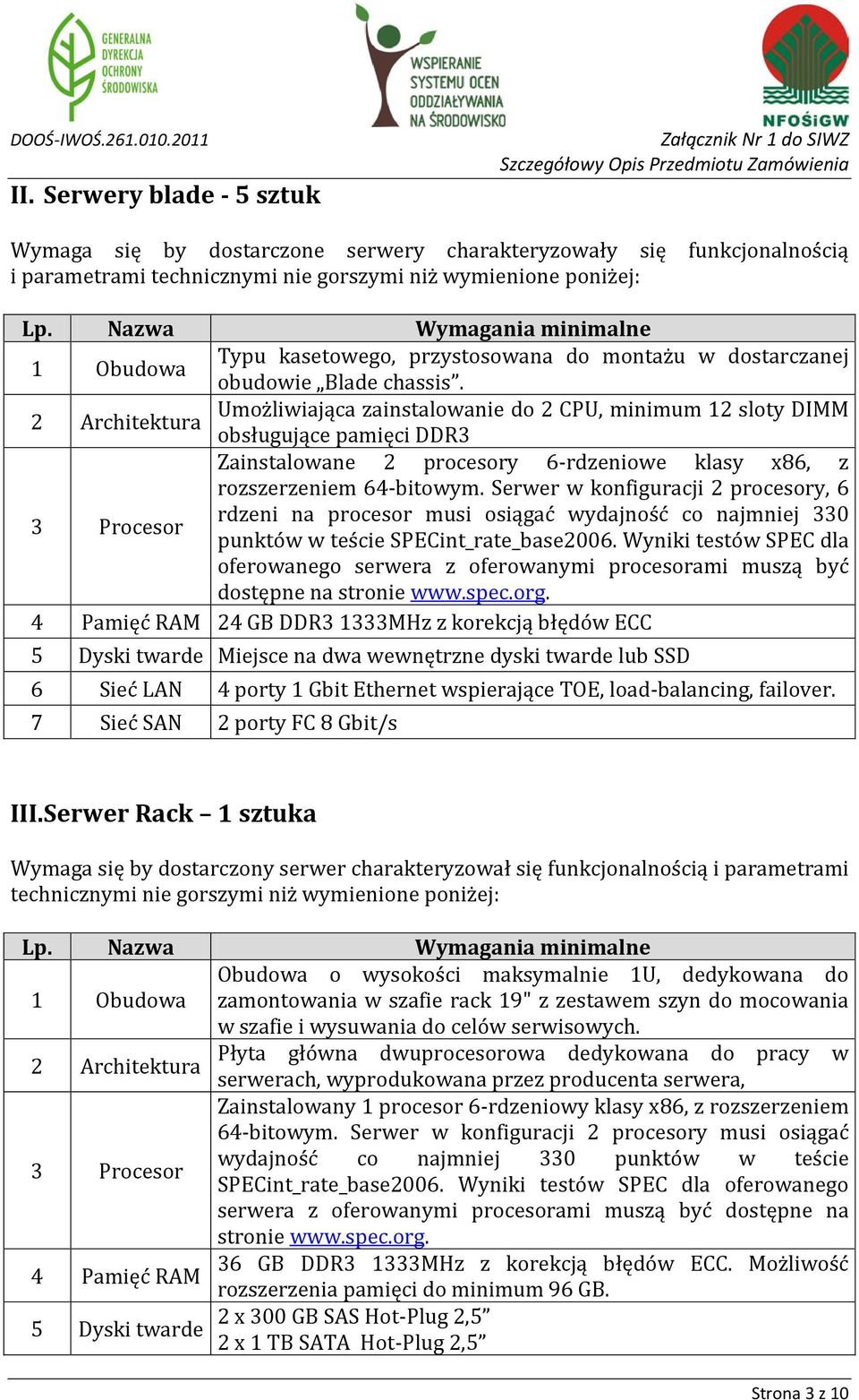 2 Architektura Umożliwiająca zainstalowanie do 2 CPU, minimum 12 sloty DIMM obsługujące pamięci DDR3 Zainstalowane 2 procesory 6-rdzeniowe klasy x86, z 3 Procesor rozszerzeniem 64-bitowym.