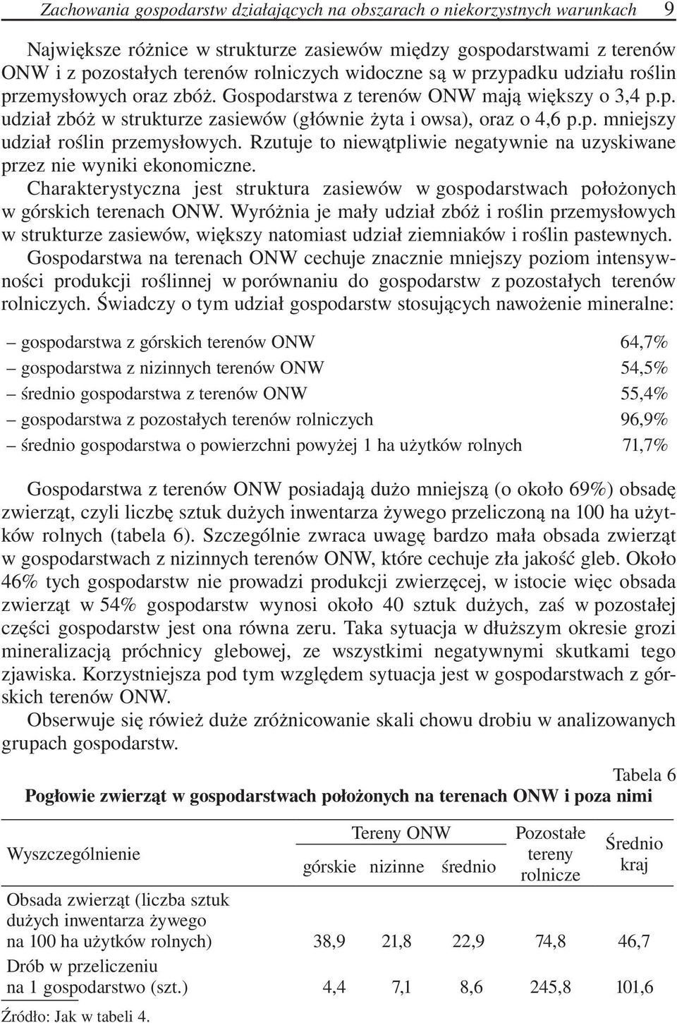 Rzutuje to niewątpliwie negatywnie na uzyskiwane przez nie wyniki ekonomiczne. Charakterystyczna jest struktura zasiewów w gospodarstwach położonych w górskich terenach ONW.