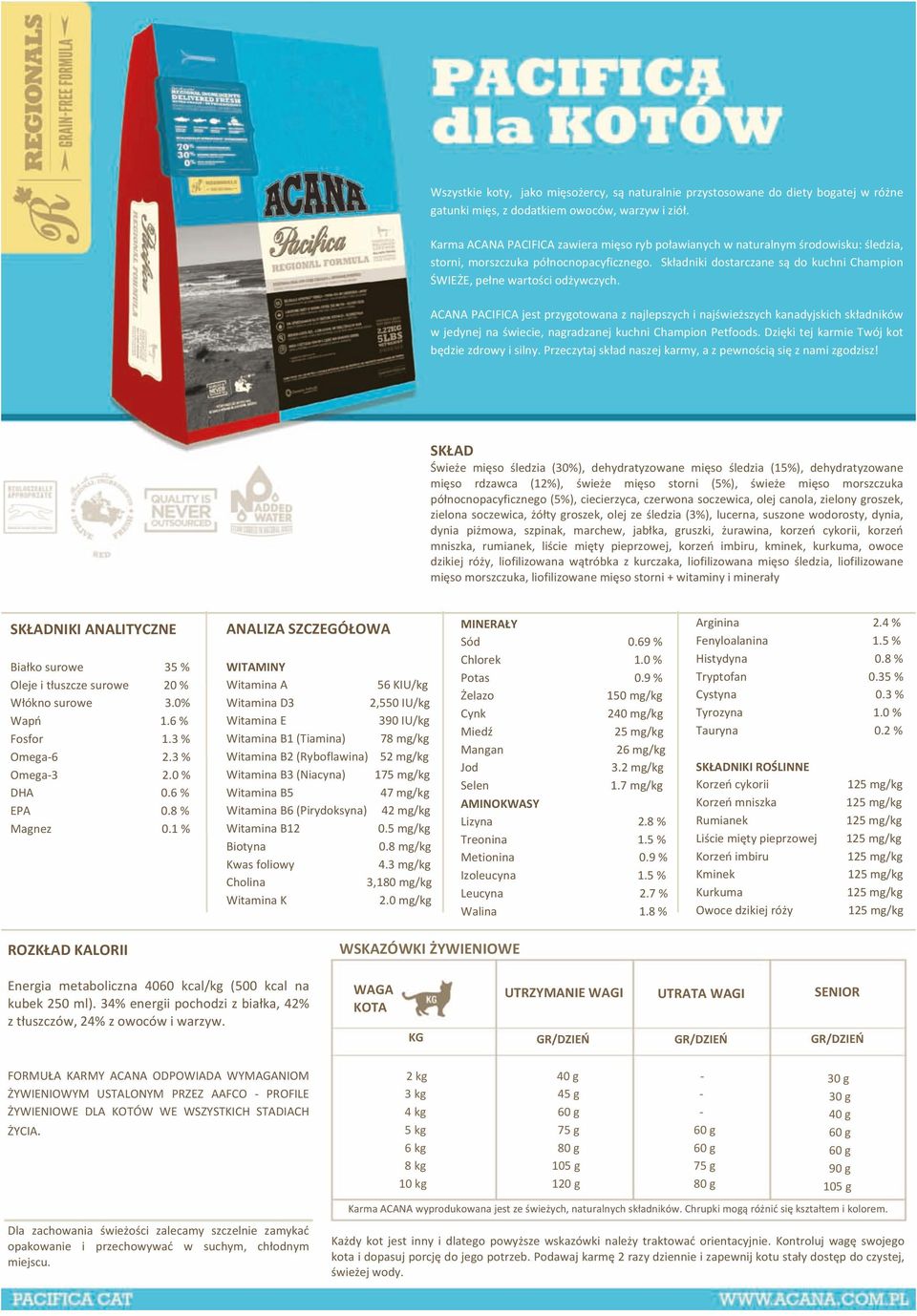 Składniki dostarczane są do kuchni Champion ŚWIEŻE, pełne wartości odżywczych. ACANA PACIFICA jest przygotowana z najlepszych i najświeższych kanadyjskich składników Twój kot będzie zdrowy i silny.