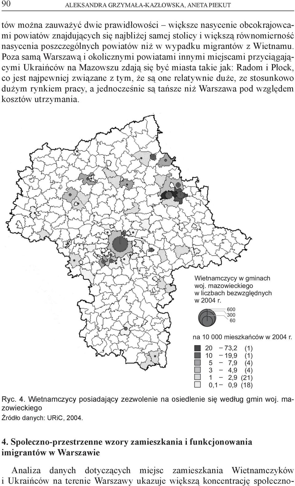 Poza samą Warszawą i okolicznymi powiatami innymi miejscami przyciągającymi Ukraińców na Mazowszu zdają się być miasta takie jak: Radom i Płock, co jest najpewniej związane z tym, że są one