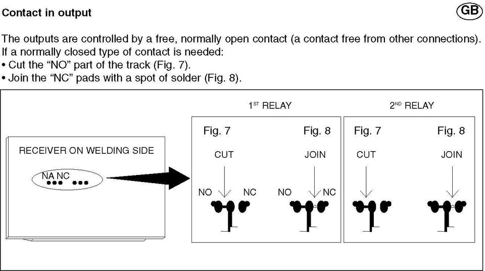 If a normally closed type of contact is needed: Cut the "NO" part of the track (Fig. 7).