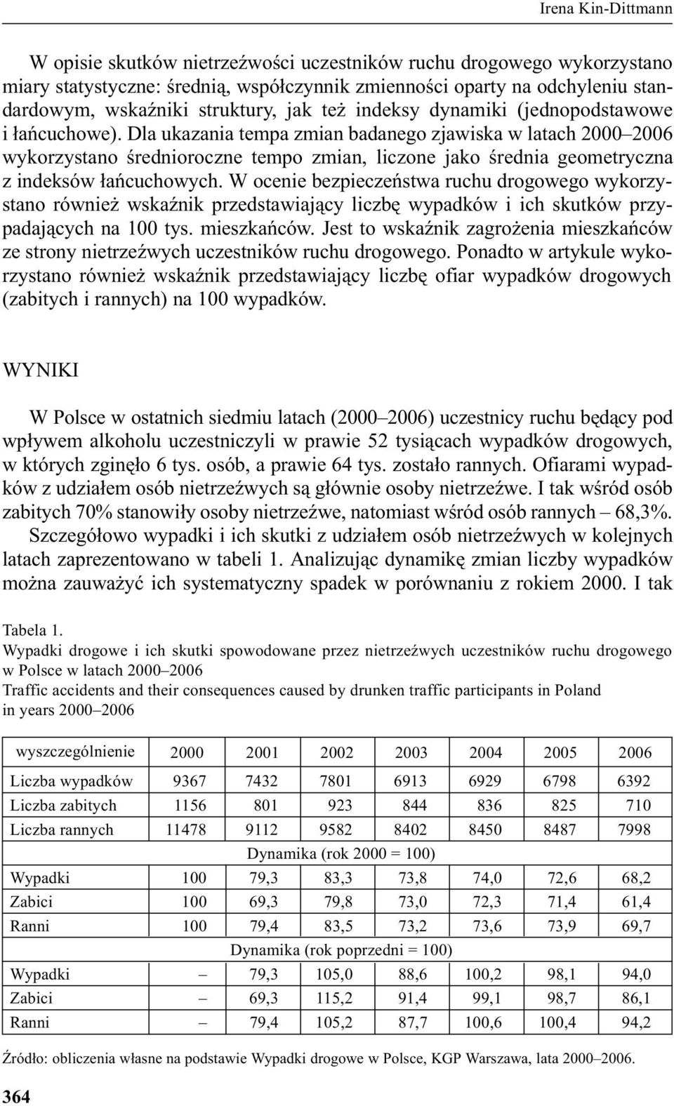 Dla ukazania tempa zmian badanego zjawiska w latach 2000 2006 wykorzystano œrednioroczne tempo zmian, liczone jako œrednia geometryczna z indeksów ³añcuchowych.