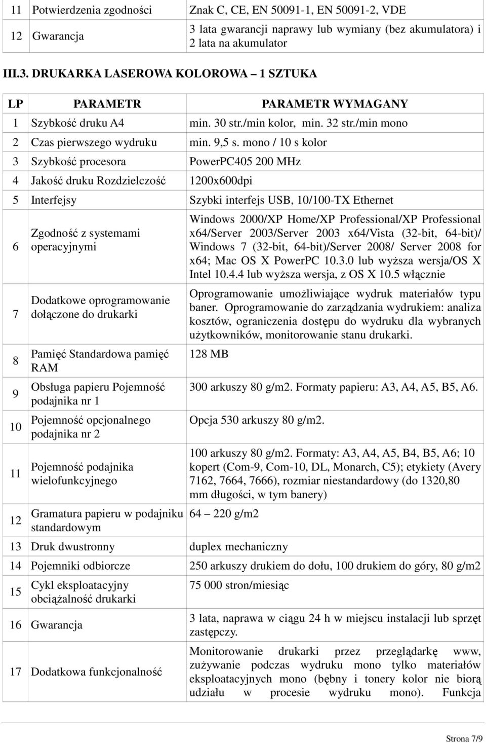 /min mono 2 Czas pierwszego wydruku min. 9,5 s.