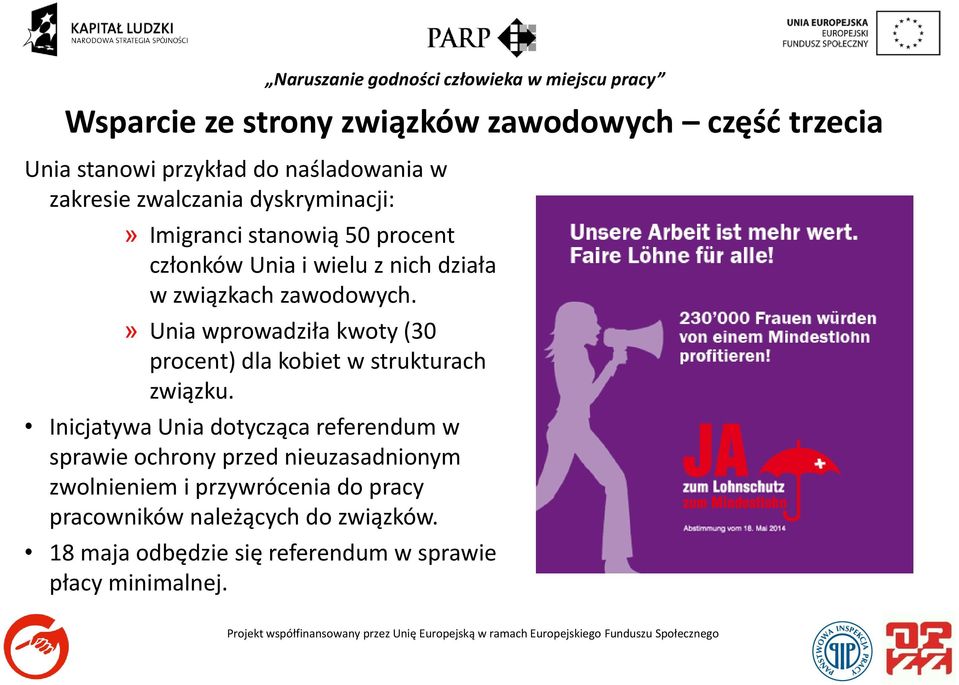 » Unia wprowadziła kwoty (30 procent) dla kobiet w strukturach związku.