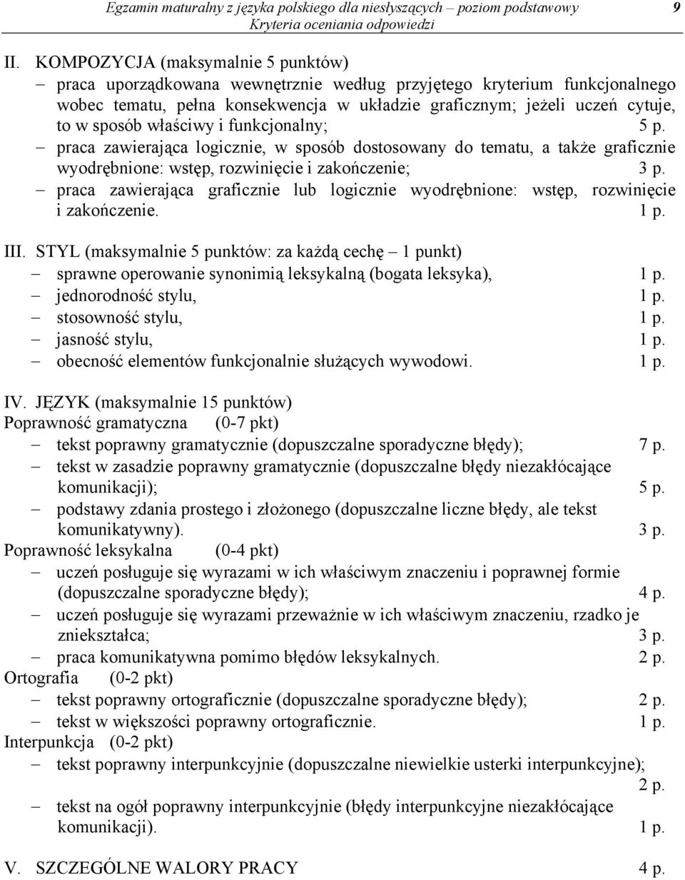 właściwy i funkcjonalny; 5 p. praca zawierająca logicznie, w sposób dostosowany do tematu, a także graficznie wyodrębnione: wstęp, rozwinięcie i zakończenie; 3 p.