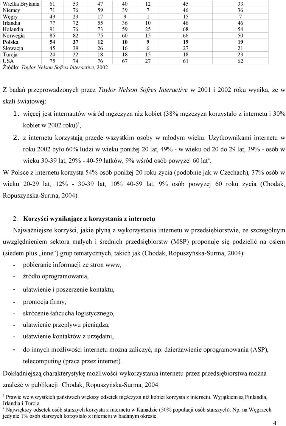 w 2001 i 2002 roku wynika, że w skali światowej: 1 więcej jest internautów wśród mężczyzn niż kobiet (38% mężczyzn korzystało z internetu i 30% kobiet w 2002 roku) 3, 2 z internetu korzystają przede