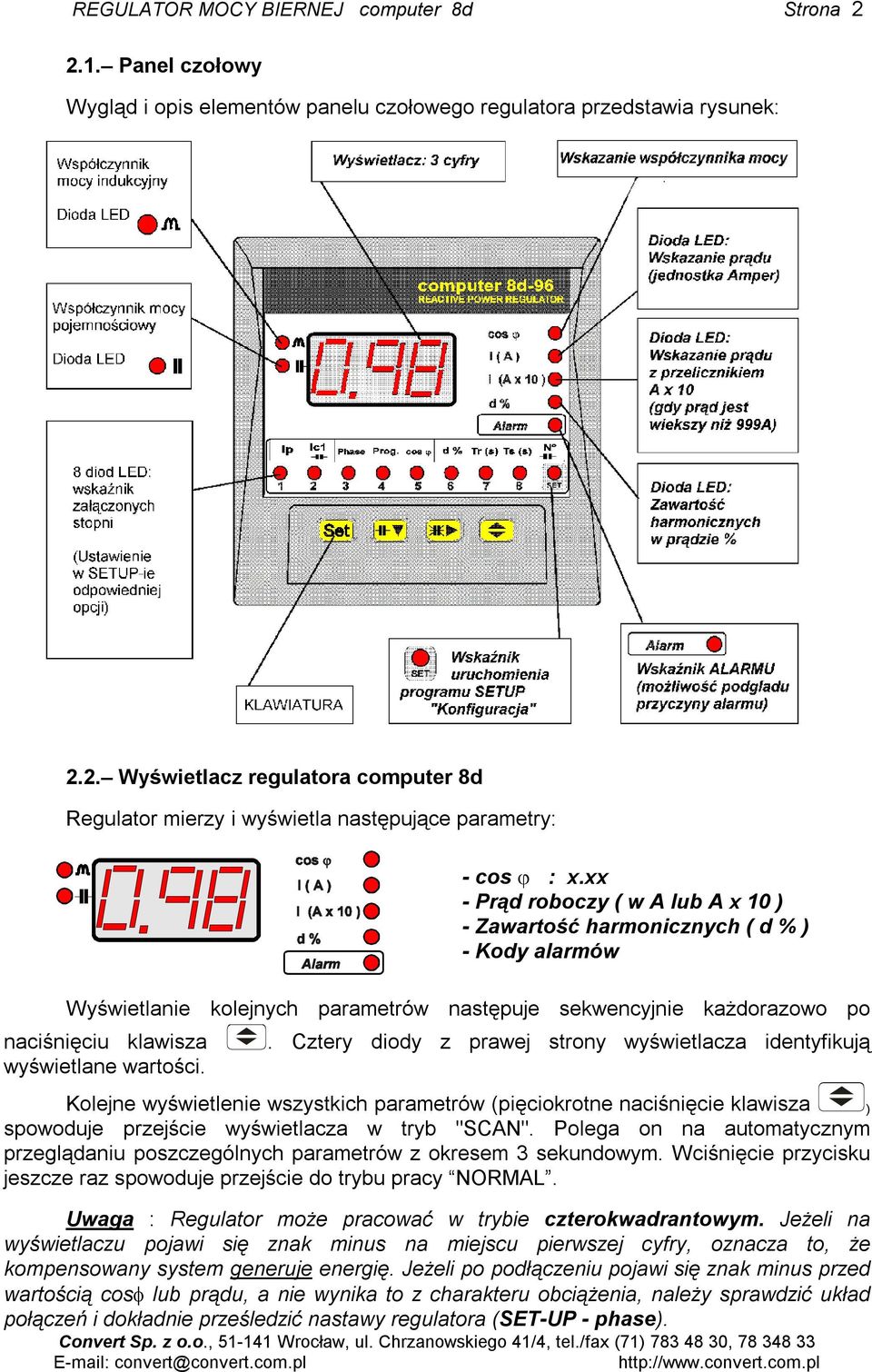 Cztery diody z prawej strony wyświetlacza identyfikują wyświetlane wartości.