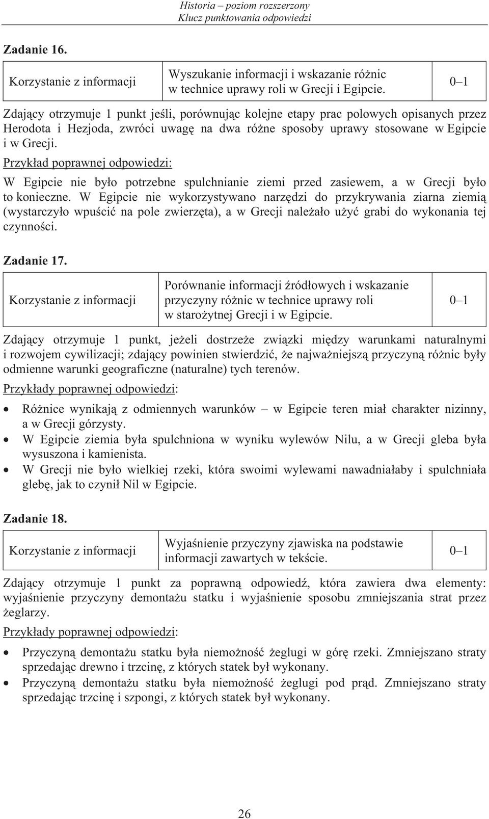 Przyk ad poprawnej odpowiedzi: W Egipcie nie by o potrzebne spulchnianie ziemi przed zasiewem, a w Grecji by o to konieczne.