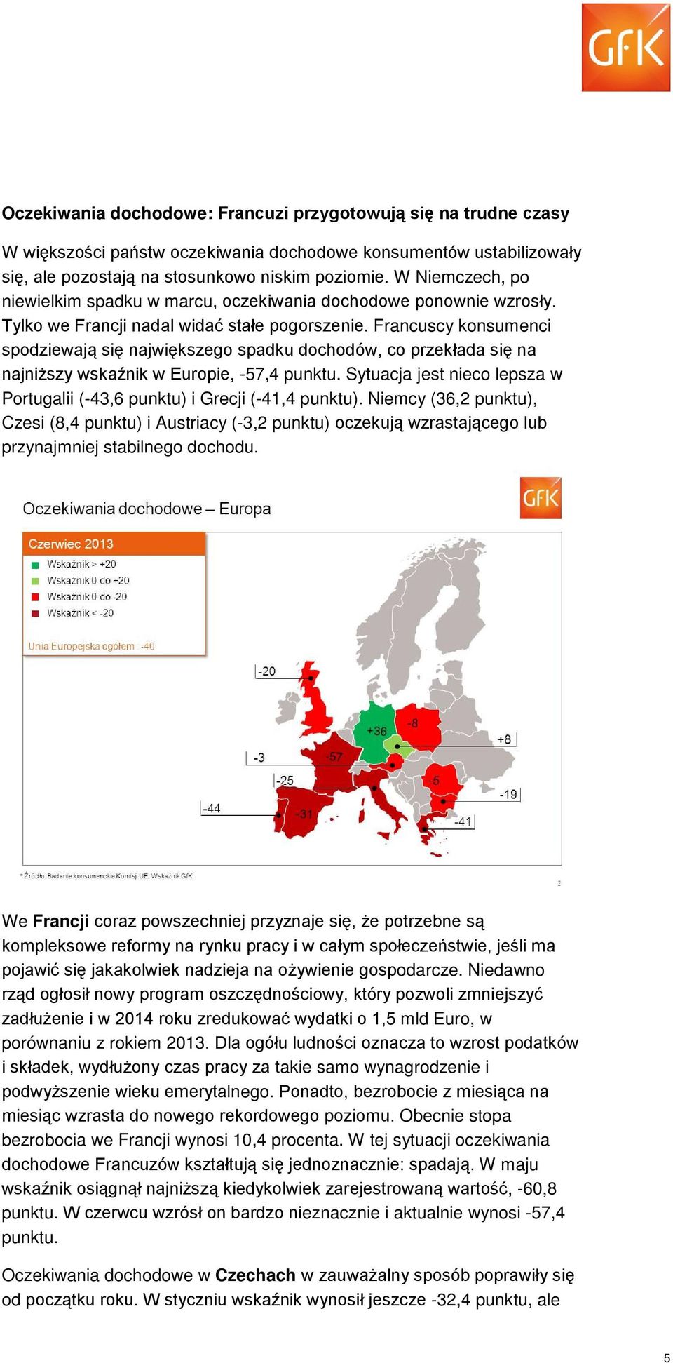 Francuscy konsumenci spodziewają się największego spadku dochodów, co przekłada się na najniższy wskaźnik w Europie, -57,4 punktu.